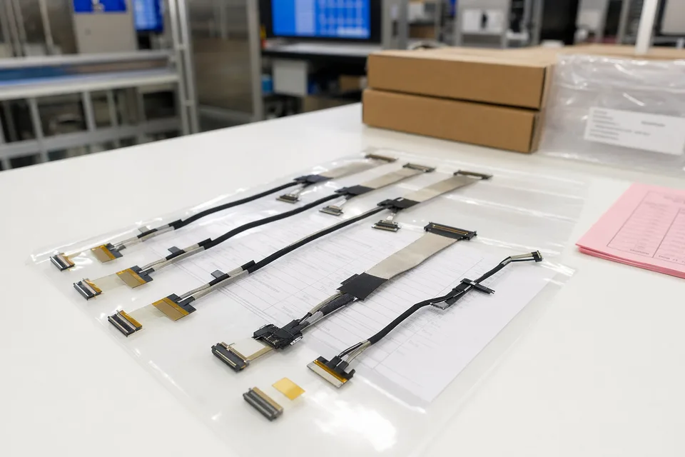 eDP batch release file scene with connector lot labels and display harness support context