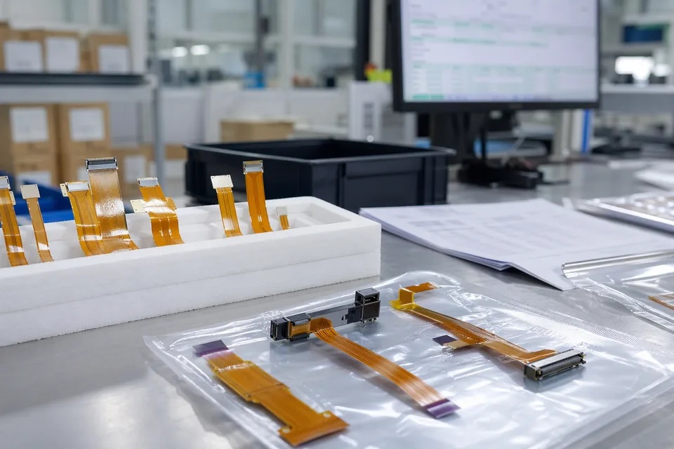 FFC and FPC flexible-cable handling workstation with ZIF connectors and reinforcement prep