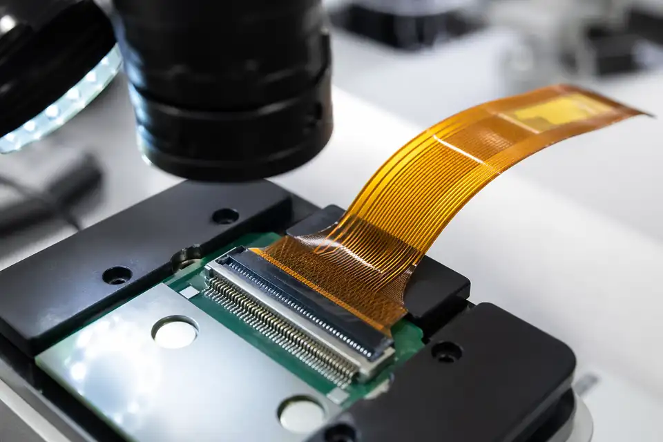 FFC and FPC quality-review scene with fine-pitch flexible cable inspection context