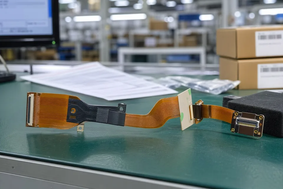 FFC and FPC inspection bench with fine-pitch connector check and flexible cable bend review