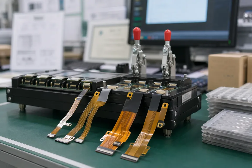 FFC and FPC continuity and visual inspection fixture with flexible flat cable assemblies