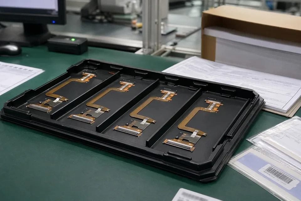 FFC and FPC shipment tray preparation with separators and flexible cable protection