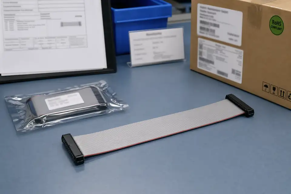 IDC revision-linked carton mark, batch label, or released-version file scene with harness support context