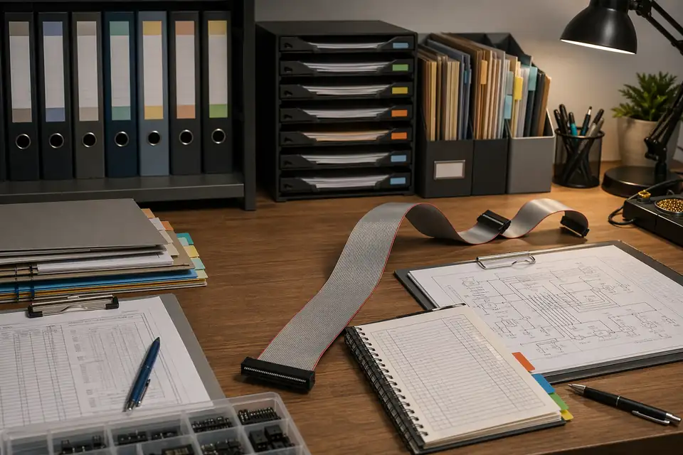 IDC controlled records and released-basis correspondence scene with folders, files, and the harness together