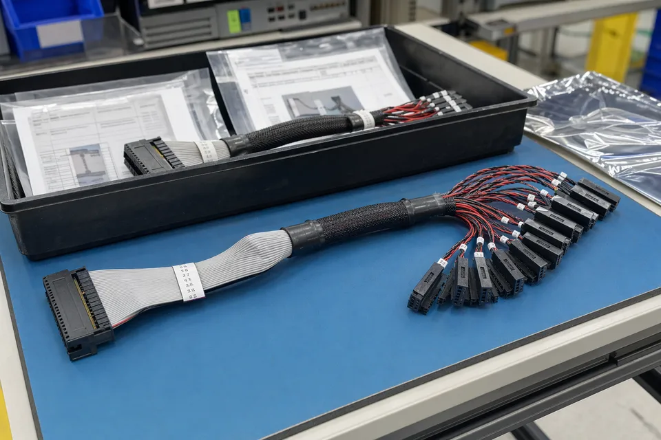 Custom IDC revision-controlled sample archive tray with wire-map harness and document sleeves