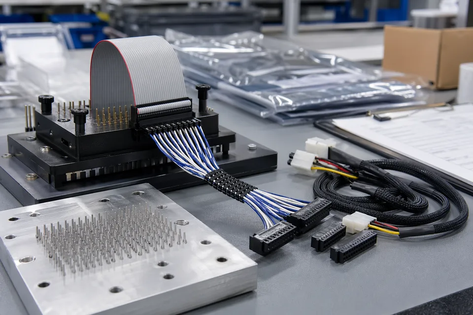 Custom IDC wire-map sample approval scene with inspection fixture and released sample visible