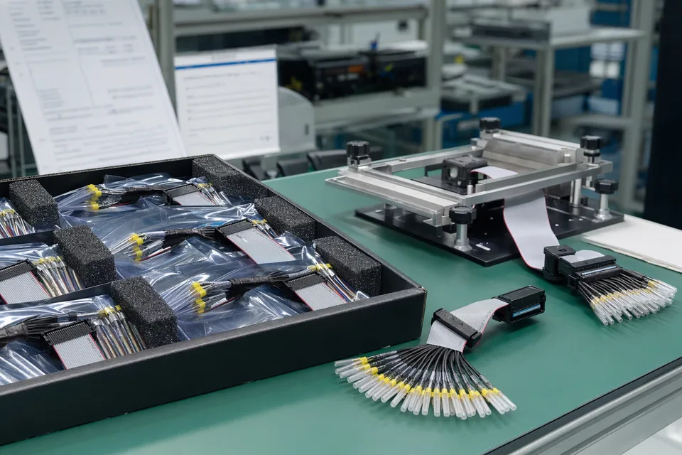 Custom IDC pin-mapping samples packed in anti-static bags with foam separators and protected leads