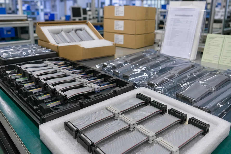 Industrial-control IDC outgoing shipment preparation with batch separation and protective packaging