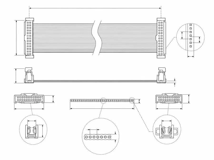 Ribbon-cable replacement line-art matching old IDC pitch and pin count to a current part