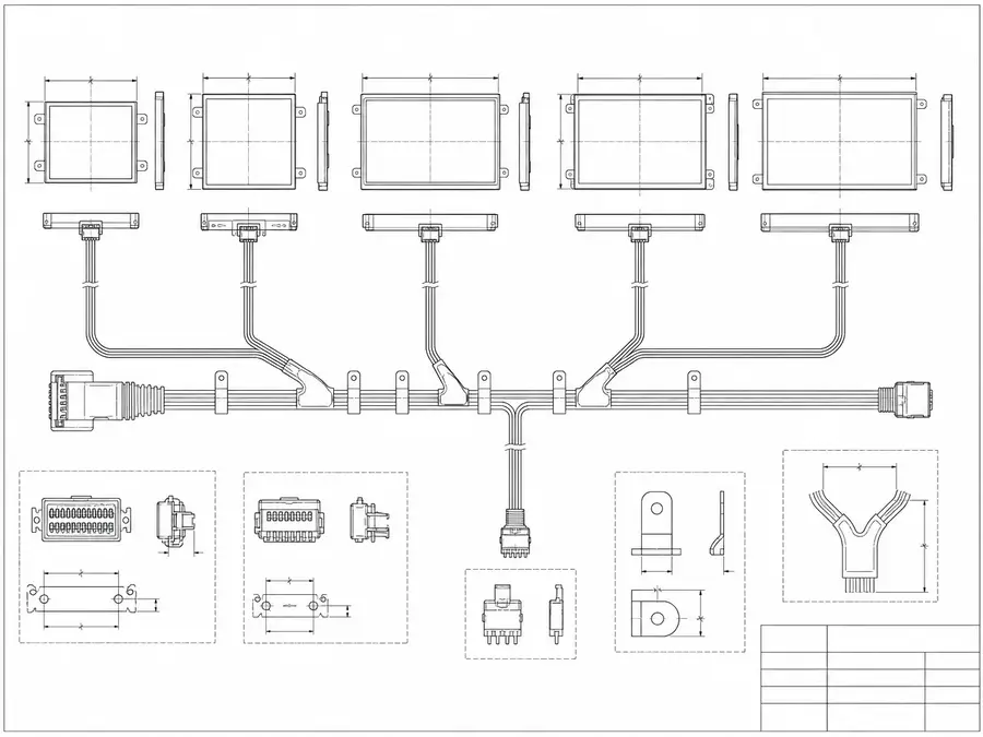Multi-panel LVDS platform line-art with one harness definition across several display options