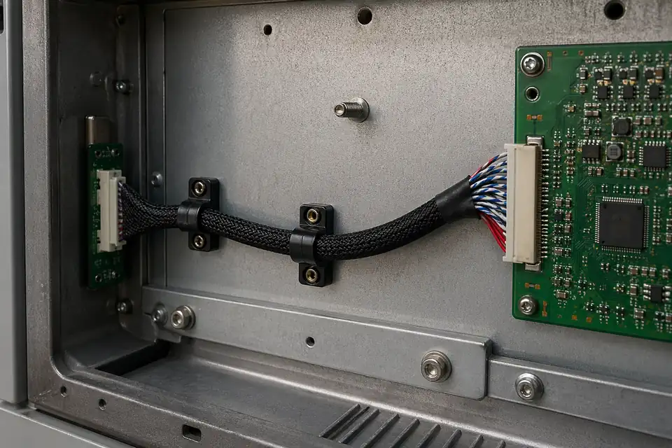 Board-to-panel LVDS route inside an industrial display terminal