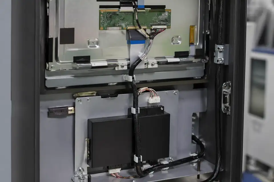 LVDS route inside a self-service display module with serviceable internal layout