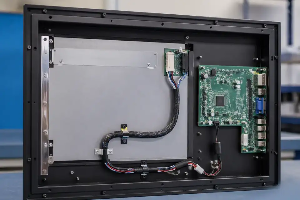 LVDS route inside an industrial control terminal display with EMI-aware installation