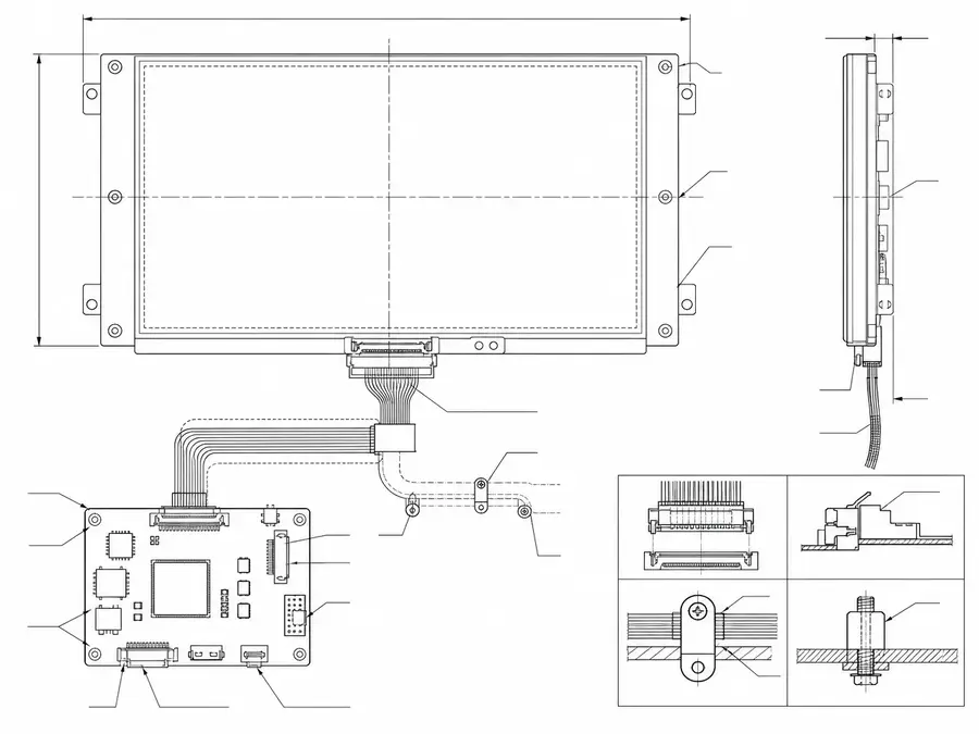Validated display-platform LVDS layout line-art keeping cable changes under controlled records