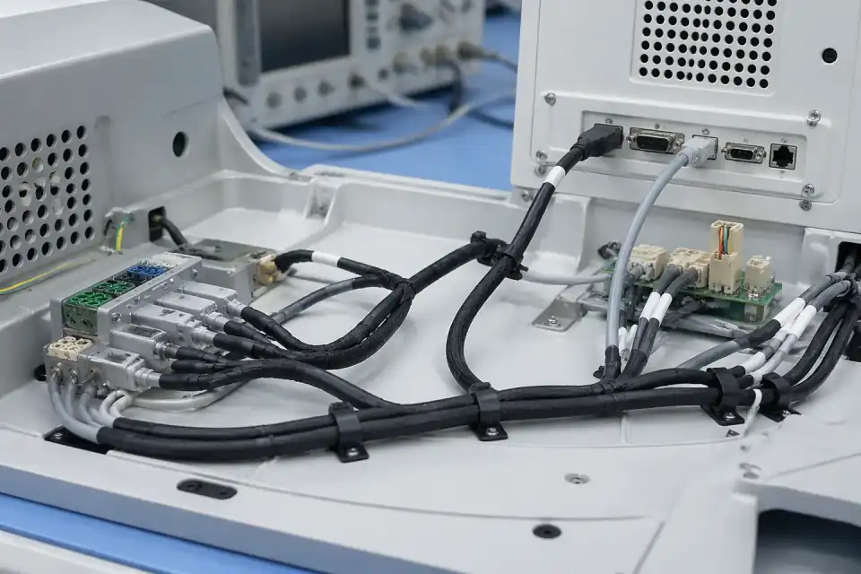Diagnostic-equipment cable assembly inside a diagnostic system main unit