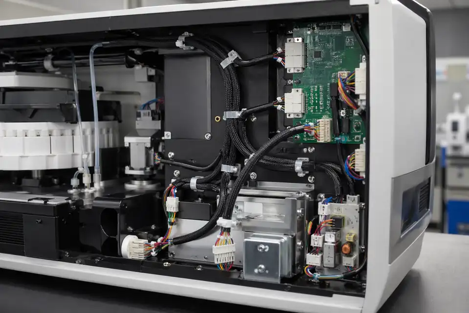 Diagnostic-equipment cable assembly inside a bench-top diagnostic device