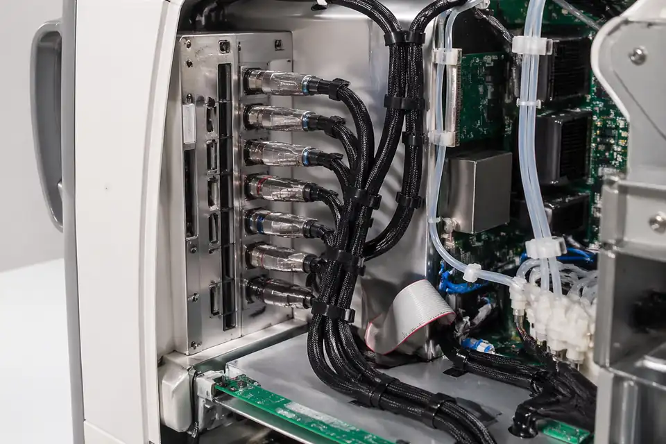Diagnostic-equipment cable assembly inside a test-heavy medical electronics module