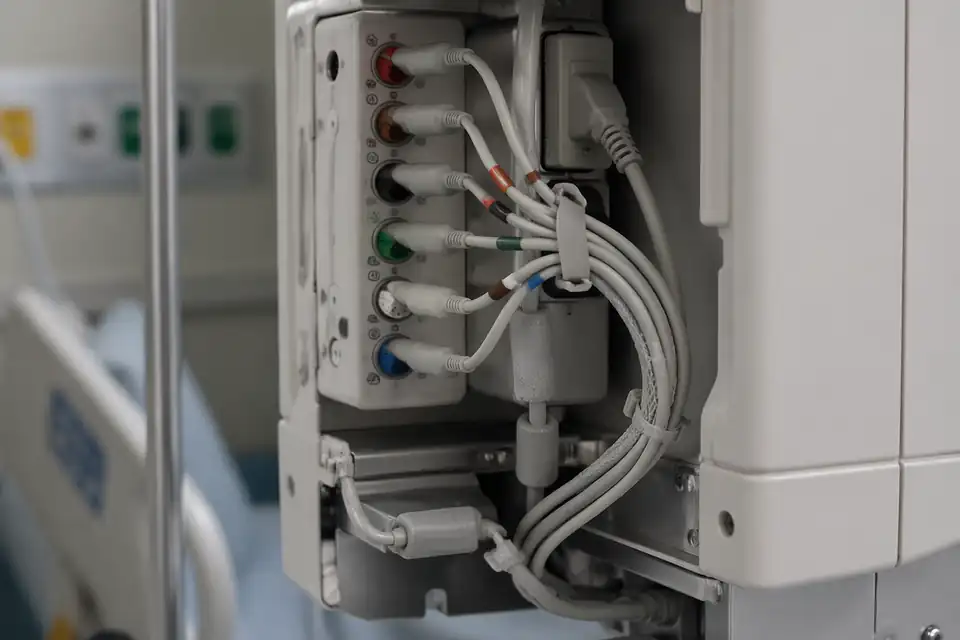 Patient-monitoring cable assembly in a bedside unit with device-side connector routing