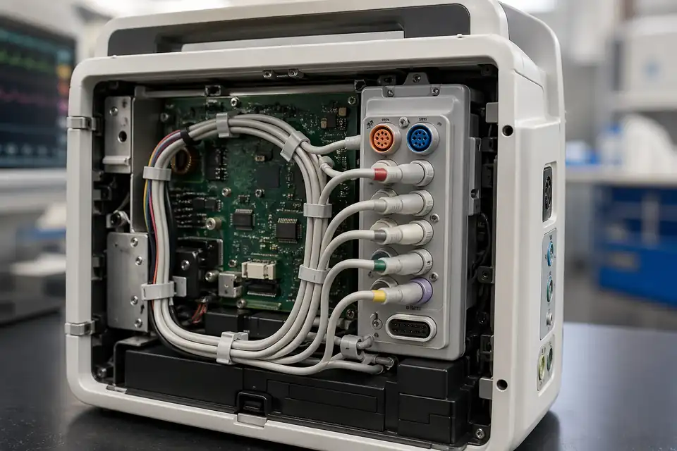 Patient-monitoring cable assembly inside a portable patient monitor