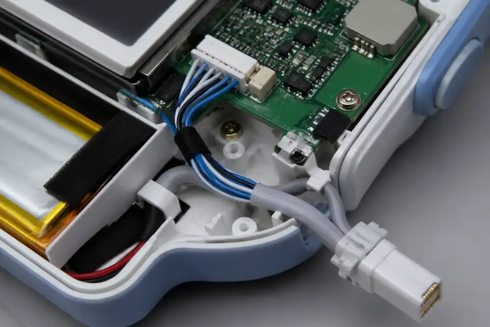 Portable-medical cable assembly inside a portable medical monitor with compact routing