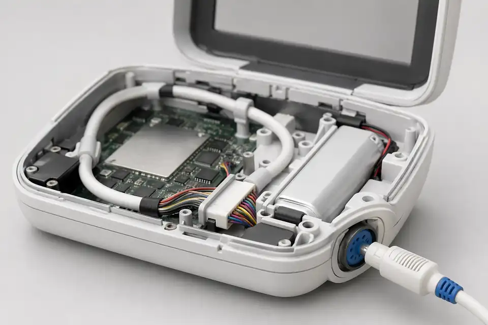 Portable-medical cable assembly inside a portable sensing device
