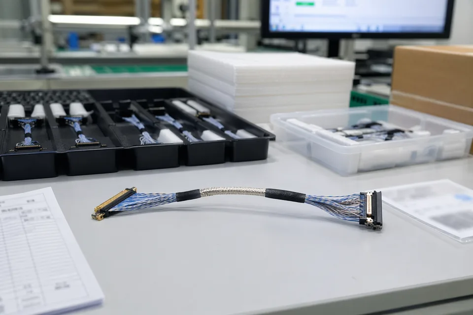 Micro-coaxial precision sample shipment preparation with trays, foam separators, and label context