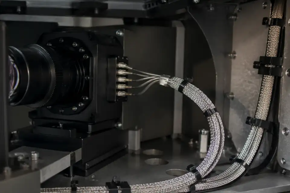 High-shielding micro-coaxial interconnect inside an industrial imaging system