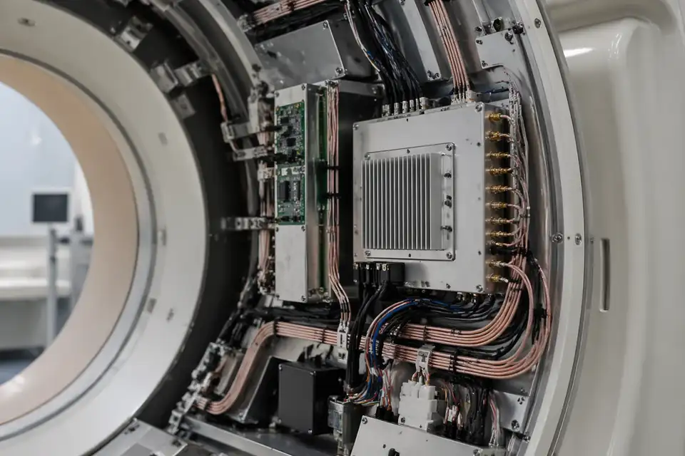 Micro-coaxial harness inside a diagnostic imaging subsystem