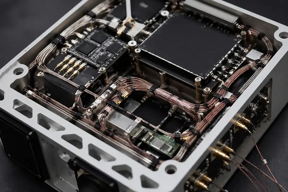 Micro-coaxial harness inside a lightweight unmanned electronics module