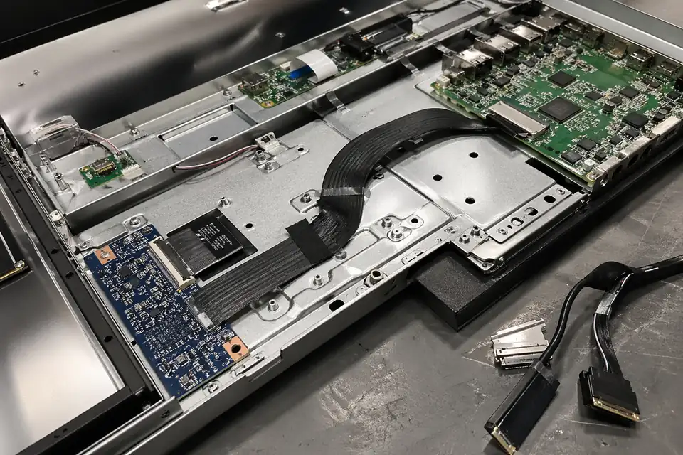 eDP connector mapping and installation-space review inside a display-interconnect build
