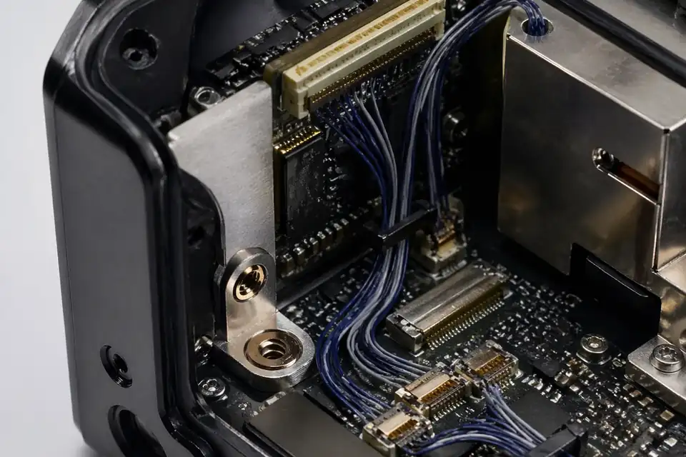 Micro-coaxial connector-fit and routing-space review scene